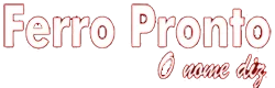 logo com fonte branca e sem fundo escrito, A Ferro Pronto e, abaixo, O nome diz